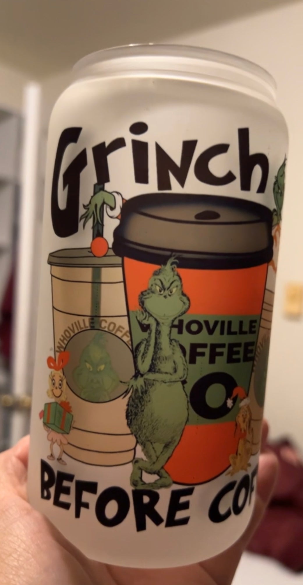 Grinch before coffee cup