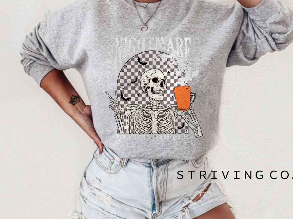 Nightmare before coffee crewneck