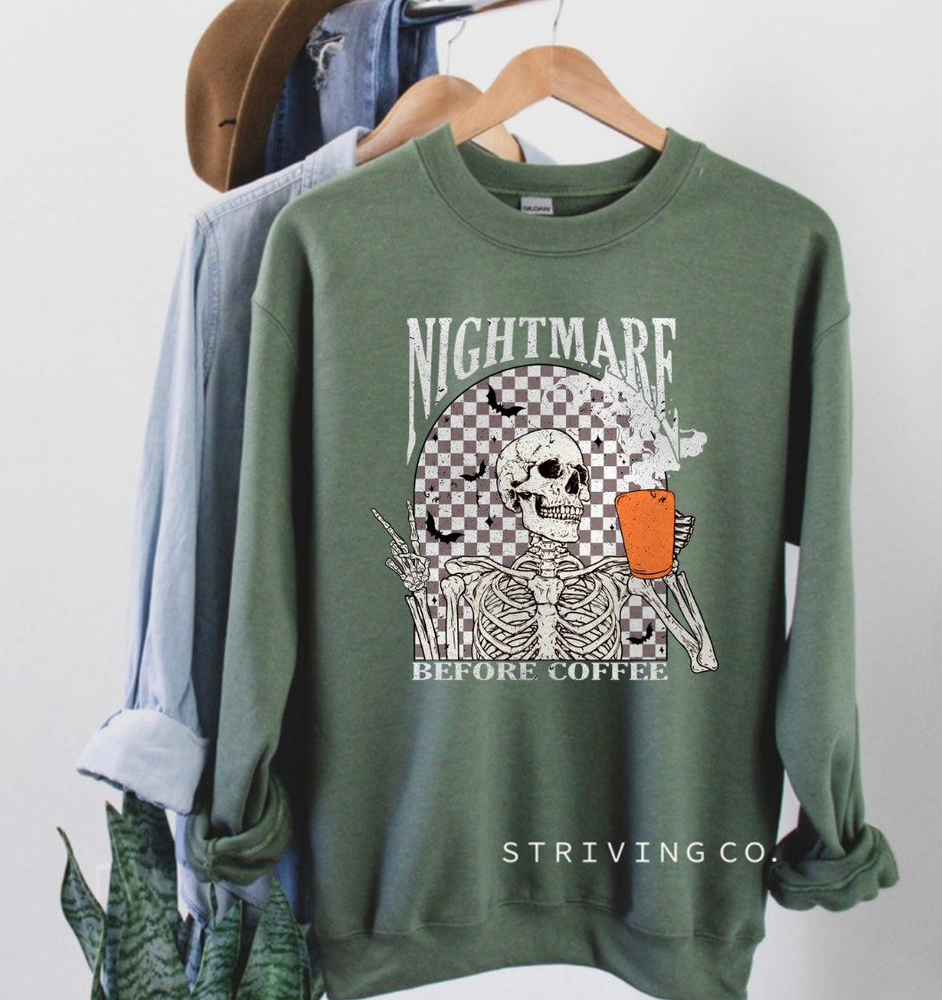 Nightmare before coffee crewneck